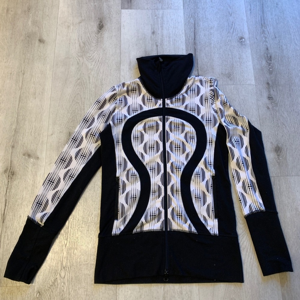 Lululemon Define Jacket Luon Suited Jacquard‎ Black White Full Zip Athletic Top